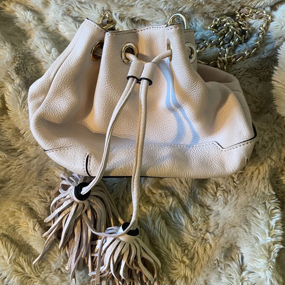 Rebecca Minkoff pink drawstring leather bucket bag